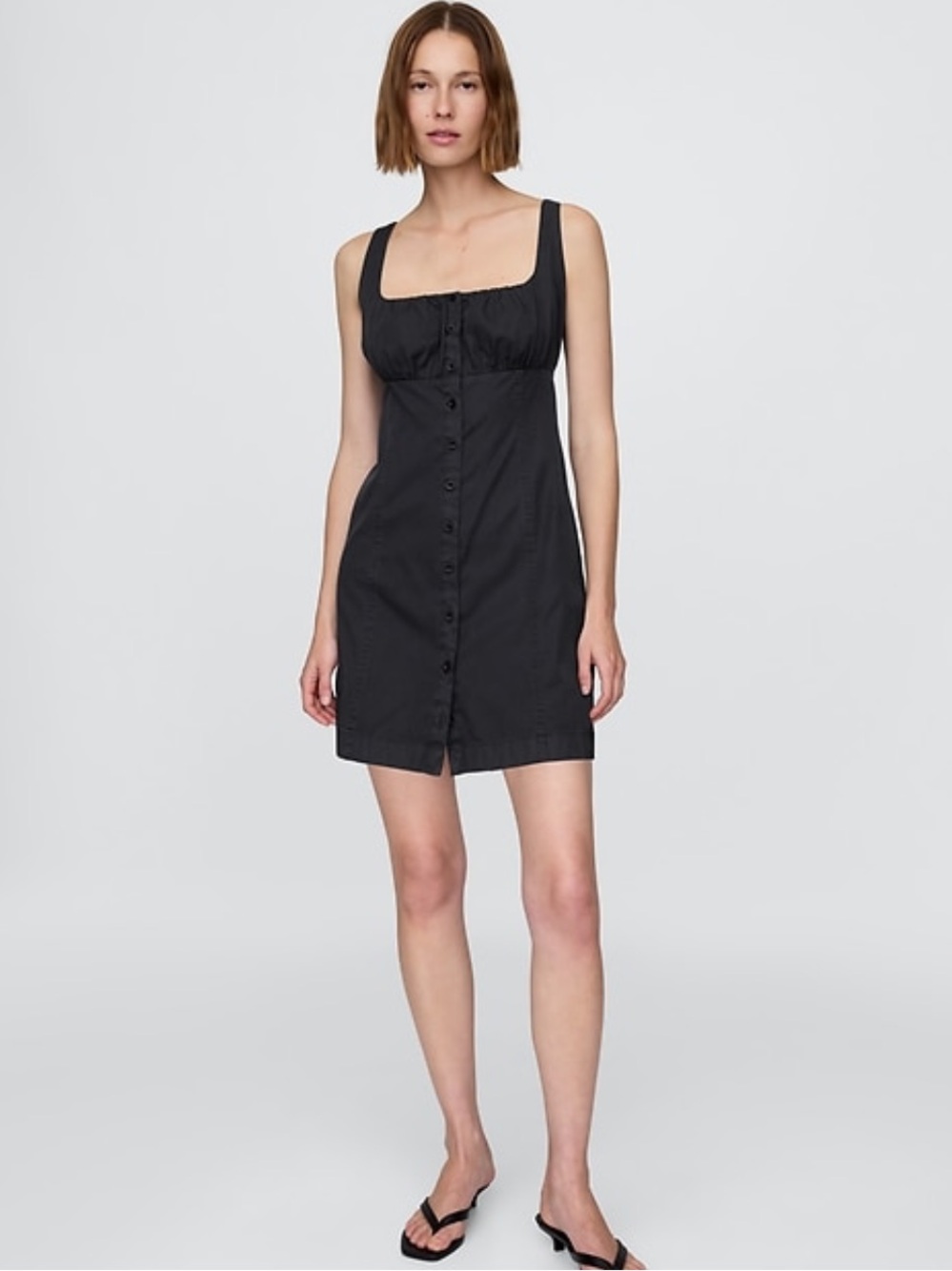 GAP 100% Cotton Dark Gray Shirred Button-Front Mini Dress